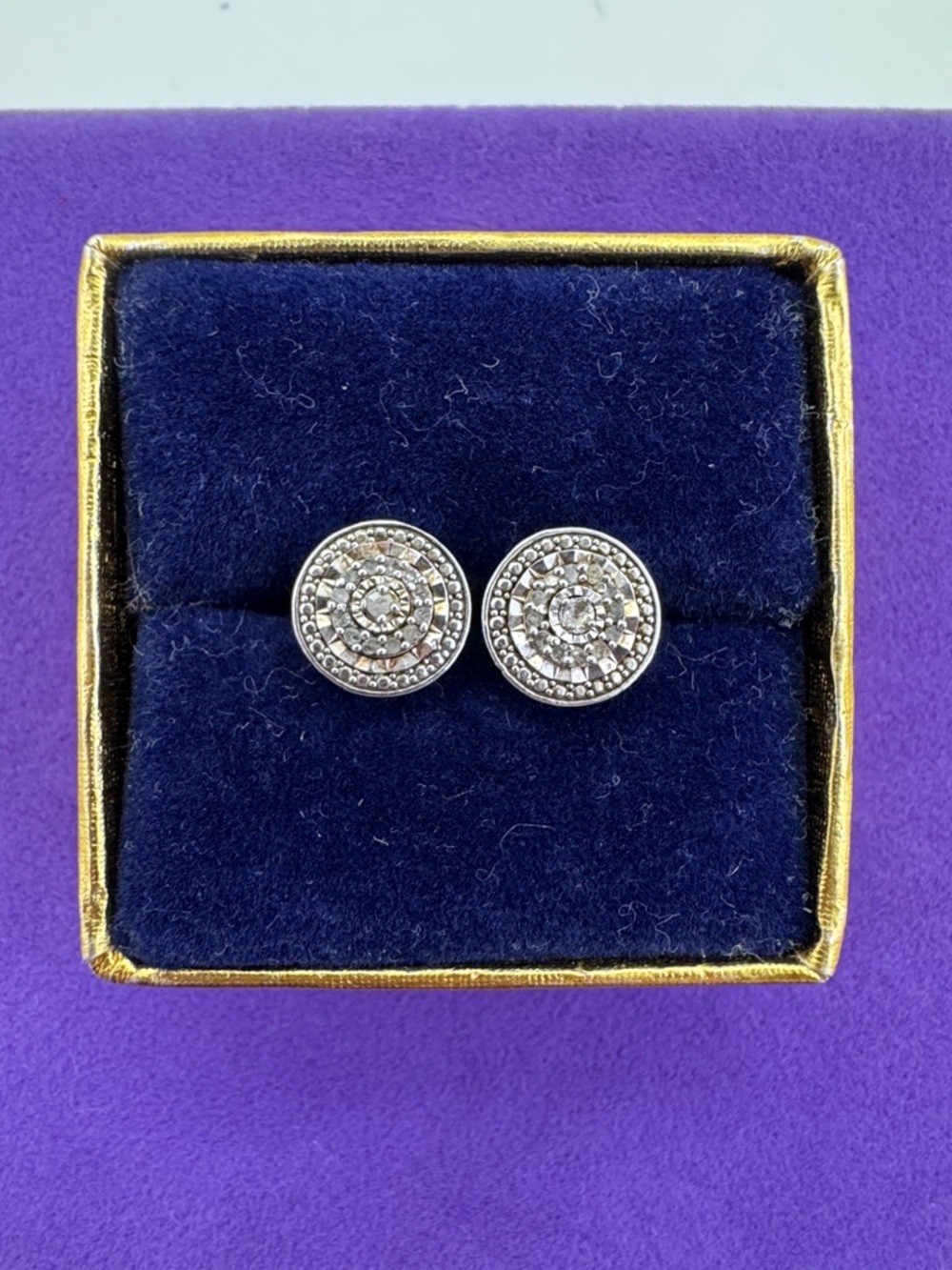 💛 Vintage 925 Diamond Circle Stud Earrings | Evening Glamour Luxury